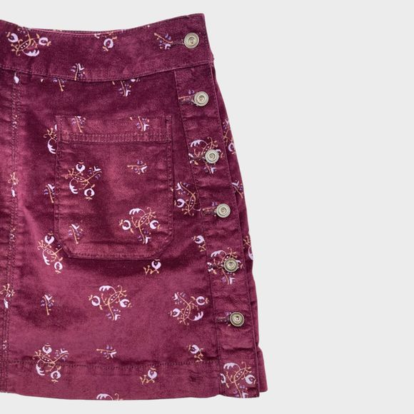 Free People Floral Print Velvet Button Up Mini Skirt in Burgundy Womens Size W 0 - Picture 3 of 9
